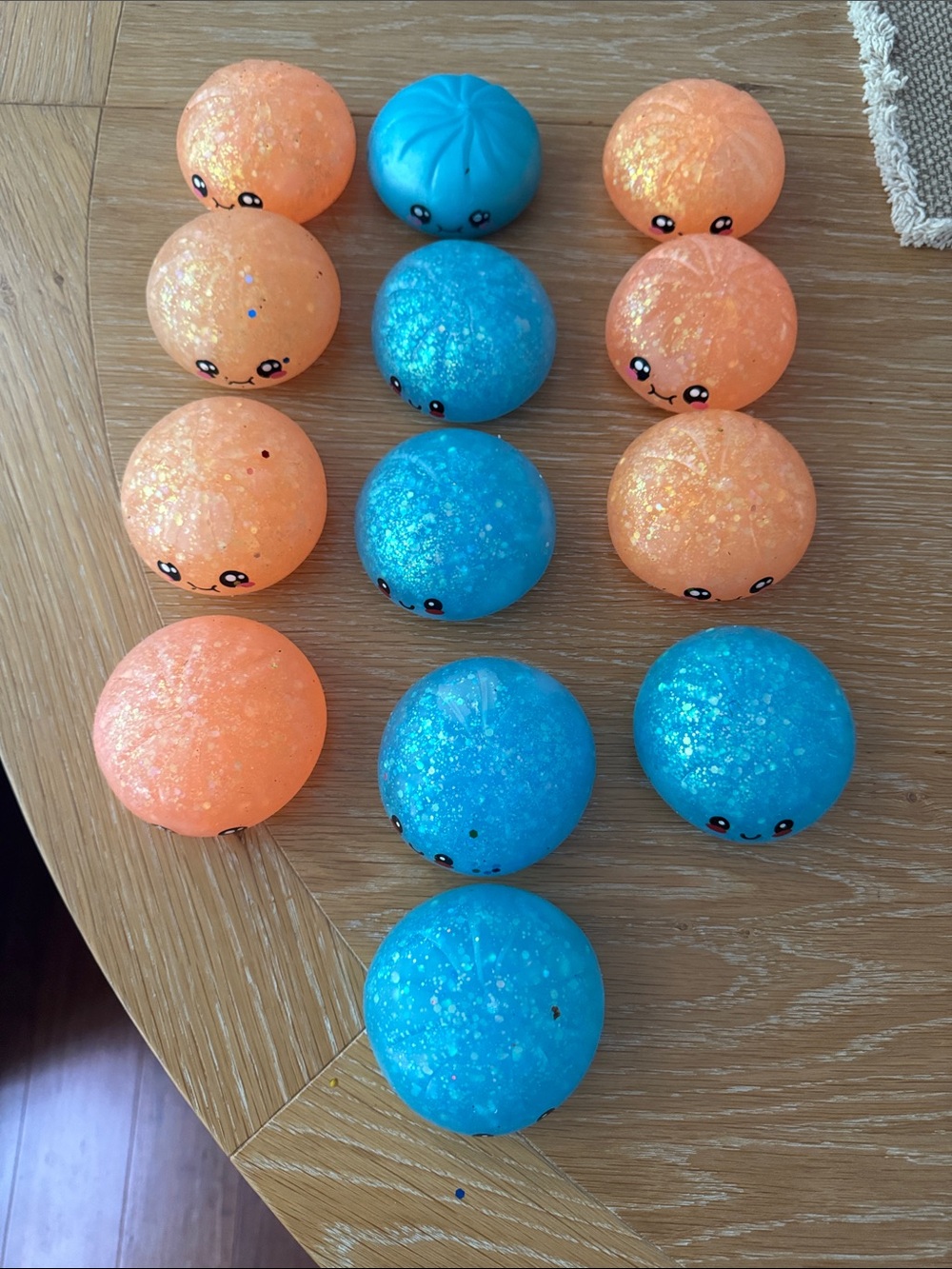 13 Squishy Glitter Sensory Balls - Blue and Orange